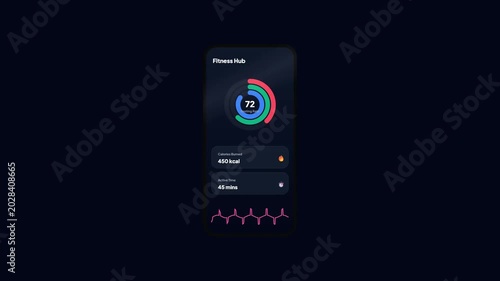 Smartwatch Heart Rate Monitor UI, Wearable Fitness Tracker Dashboard, Health Monitoring App Interface, Minimalist Modern Design