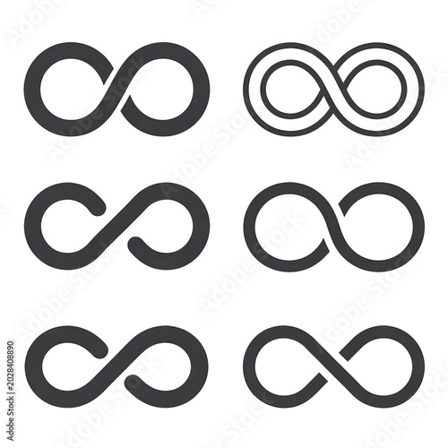 Set of infinity symbols, vector icons of endless loops