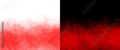 Red spray paint texture on black and white background, crimson aerosol mist effect, vibrant red paint splatter and grainy airbrush strokes