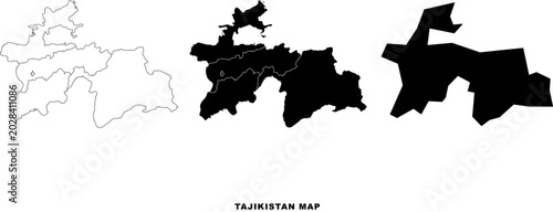 Bild auf Leinwand Map of Tajikistan with black and white regions vector illustration