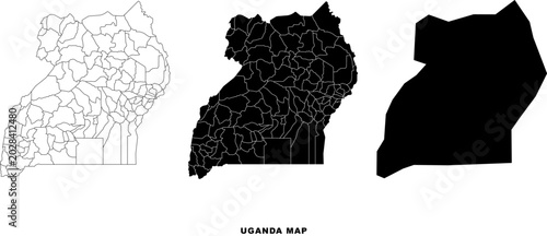 Bild auf Leinwand Vector map of Uganda country outline with districts and borders illustration
