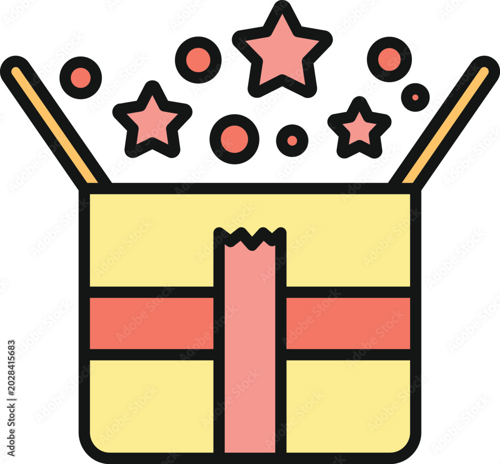 Fototapeta premium Opened gift box releasing stars and confetti, symbolizing surprise or special offer