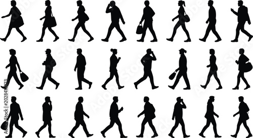 Walking people silhouette collection with men and women pedestrians isolated black vector characters for urban lifestyle design
