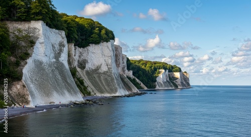 White chalk cliffs of Jasmund National Park at coastline.