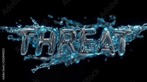Words in Liquid Form Spell out Threat in a Dark Setting With City Skyline Generative AI