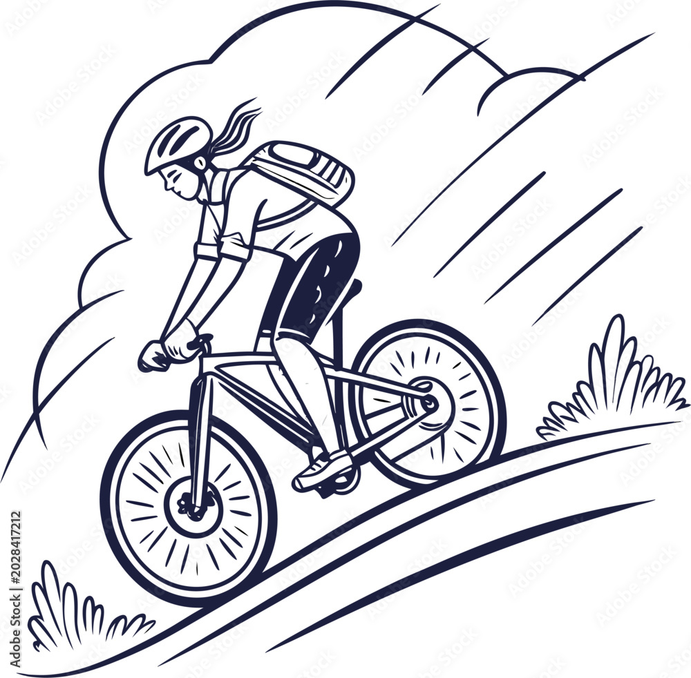 Fototapeta premium cycling activity icon, outdoor lifestyle vector line art, white background