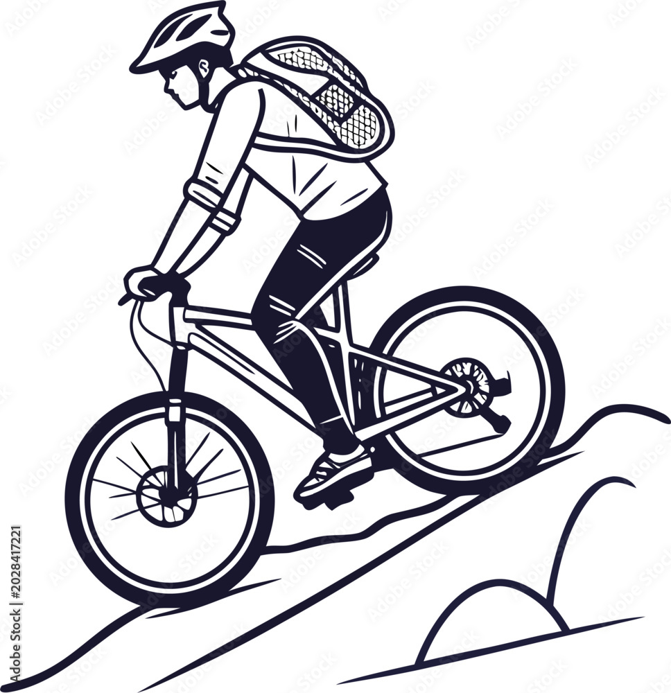 Fototapeta premium cycling activity icon, outdoor lifestyle vector line art, white background
