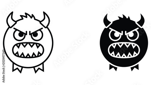 Tableau sur toile Angry little horned monster character with sharp teeth vector icon
