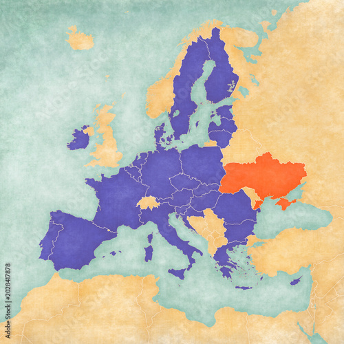 Schilderij op canvas Map of Europe - European Union and Ukraine