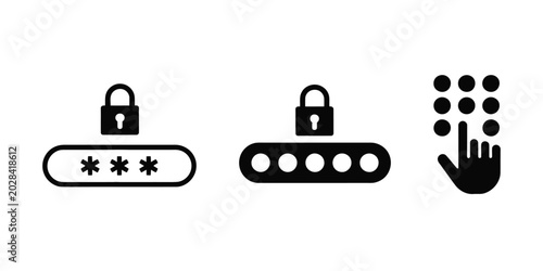 Foto Pin Code icon set with keypad symbols, password authentication locks and digital security interface vector illustration collection design
