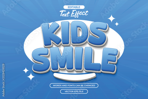 Kids smile editable text effect with blue comic background