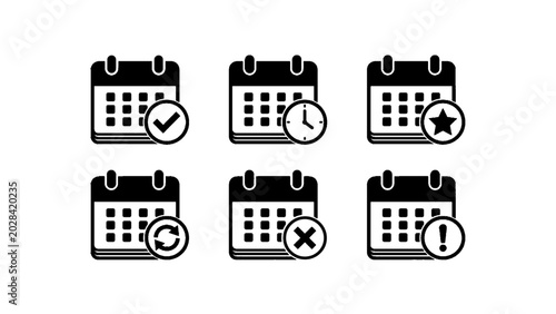 User interface calendar and reminder icons in editable EPS style.
