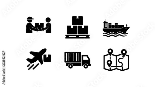 Transportation and logistics management icons for business use.