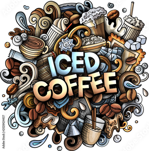 Iced Coffee doodle cartoon funny illustration