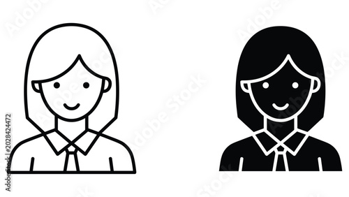 Professional businesswoman avatar icon set in outline and solid vector styles
