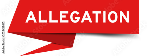 Foto Red color speech banner with word allegation on white background