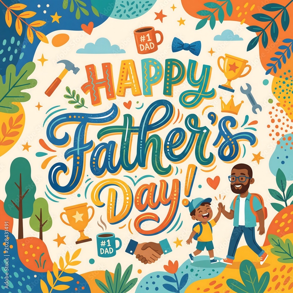 Fototapeta premium Happy Father's Day colorful family celebration typography illustration