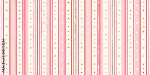 pink and gold striped pattern with floral and star details
