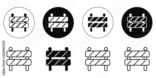 Quadro su tela Roadblock icon Flat design in black and white for traffic barrier signage, web mobile interface and transportation warning symbol illustration
