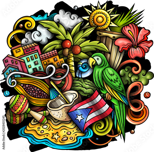 Whimsical Puerto Rican doodle illustration