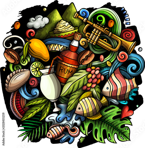Whimsical Puerto Rican doodle illustration