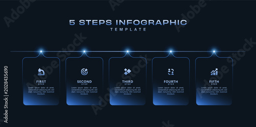 Cuadro en lienzo Dark minimal infographic template with gradient icons and 5 step workflow diagram