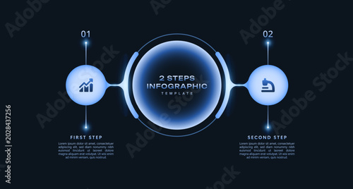 Photos Futuristic 2 step circle infographic template with dark blue gradient style, modern business workflow design, presentation diagram, and clean vector technology layout