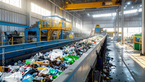 Recyclinganlage mit Förderband zur Sortierung von Plastik und Abfall