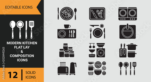 Modern Kitchen Flat Lay Collection For Culinary Styling And Interior Presentation