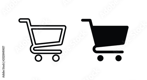 Shopping Cart Icons, Outline and Solid Black, E-commerce and Retail Symbols, Online Store Purchase Icons