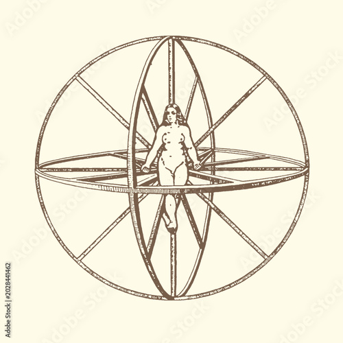 Foto Vitruvian man in sphere illustration with vitruvian proportion geometry renaissa