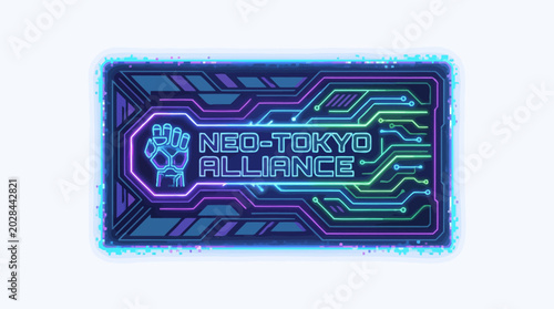 Cyberpunk Neo Tokyo Alliance Digital Badge with Robotic Fist