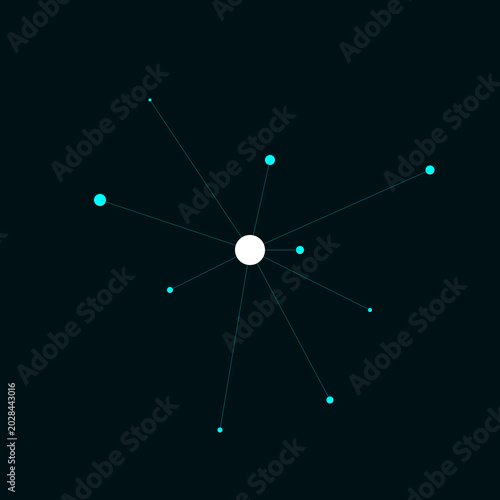 Abstract digital network visualization featuring cyan connecting lines radiating from a central white core illustration