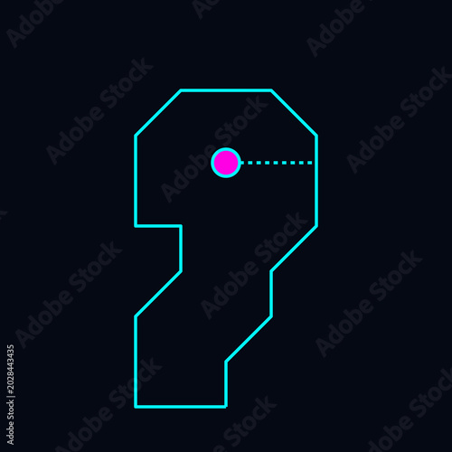 Abstract neon blue geometric head profile with pink eye and dotted line on a dark background illustration