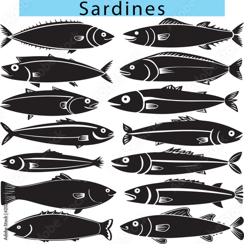 Black cute Sardines silhouette vector illustration
