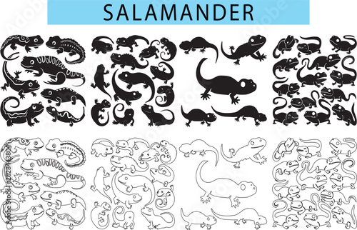 Simple Salamander outline vector illustration, Salamander silhouette