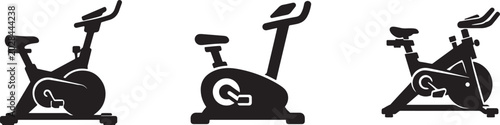 Minimal stationary bike icon set in black and white simple fitness vector illustration.