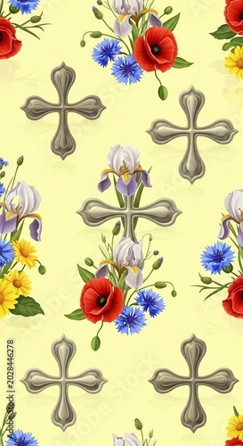 Ethereal Cross & Floral Digital Pattern: Soft Pastels, Delicate Artistry