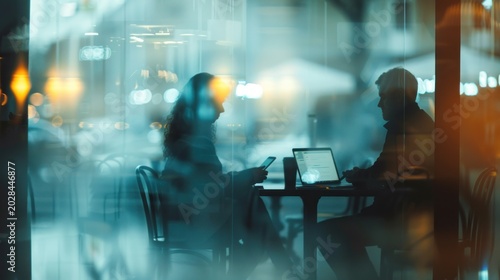 Cafe night people blurred
