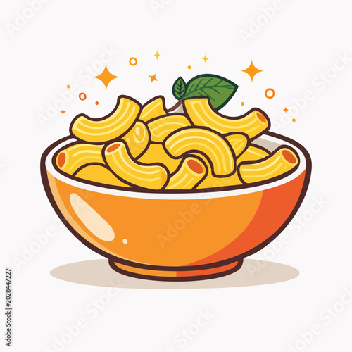 Cartoon Macaroni and Cheese in Orange Bowl