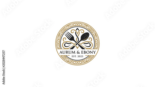 Canvas-taulu Aurum and Ebony Elegant Restaurant Logo Design with Cutlery Icon