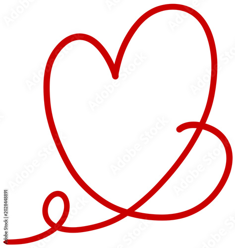 It is a red line drawing of a heart.