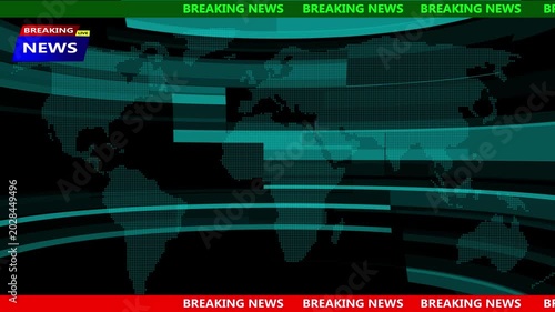 Breaking news broadcast background, with animated map, and digital for, television journalism