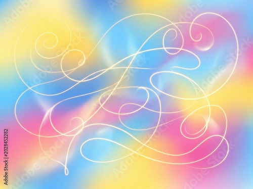 Elegant glowing swirl lines flowing across a soft and colorful pastel gradient background