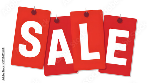 Red Sale Tags Hanging on Clothesline with Clothespins in Minimalist Setting
