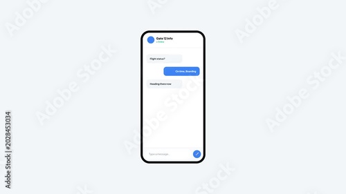 Instant Messaging App Interface Mobile Animation for Airport Flight Status Update Notification Chat Bubble