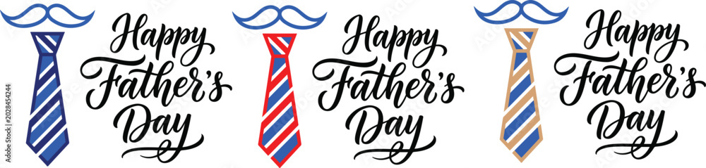 Fototapeta premium Happy father's day greeting cards with tie and mustache
