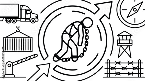 Fotografija Human trafficking and forced labor concept in global supply chain logistics, lin