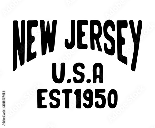 New jersey typography slogan. Varsity athletic vintage for t shirt. USA lettering tee shirt graphics, urban print. Vector illustration.
