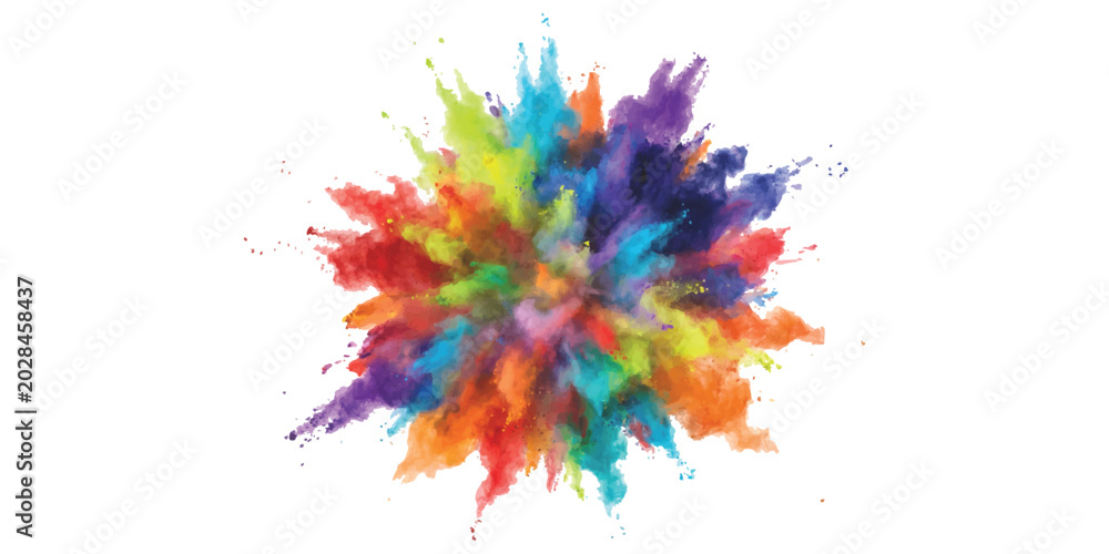 Fototapeta premium Bright colorful paint powder explosion in a circular burst pattern